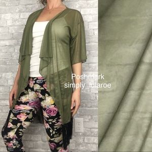 LuLaRoe olive green Monroe kimono with tassel fringe